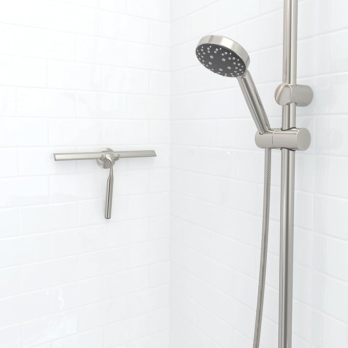 Better Living Deluxe XL Shower Squeegee, 12” Blade, Brushed Nickel | Multi-Purpose Silicone Squeegee Blade w/ Storage Hook, Rust-proof Heavy Duty Window, Glass, Shower Scrubber, Windshield Wiper