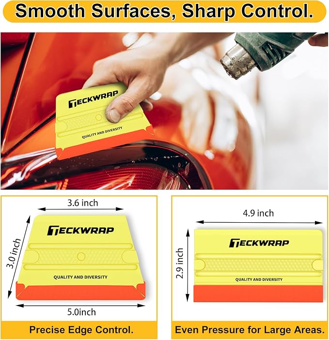 TECKWRAP Felt Edge Squeegee for Vinyl Wrap, Car Wrap, PPF, Decal & Window Tint, Professional Scratch-Free Squeegee Tools, 4PCS 40A Soft Yellow
