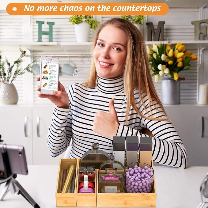 Bamboo Drawer Organizer Utensil Holder for Kitchen, Small Wood Silverware Storage Organizer, Stackable Box Tray for Cutlery, Flatware, Bathroom Caddy for Makeup, Perfume, Jewelry, 6x3x2.5 Inch | Wooden Silverware Tray Cutlery Holder Flatware Containers...