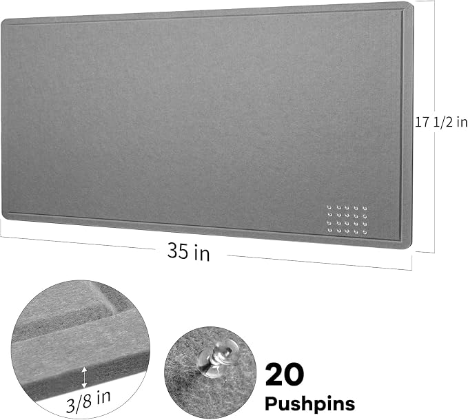Felt Bulletin Board 35x18 inches, Decorative Pin Board for Home & Office | Cork Board Alternative for Wall with Push Pins, Display Mood Board for Photos, Notes & Reminders