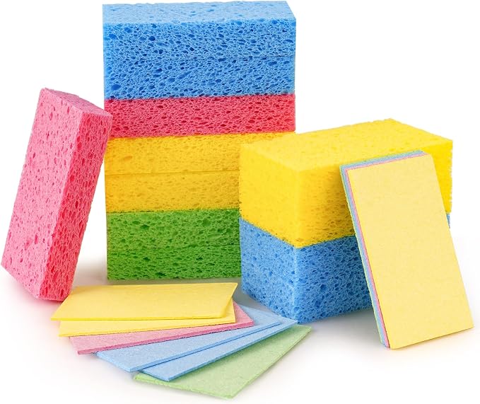 Temede 12-Count Cellulose Sponges, Heavy Duty Kitchen Sponges, Non-Scratch | Pop-Up Compressed Cellulose Dish Sponges, with a Durable and Firm Texture for Cookware, Bathroom and Household Cleaning