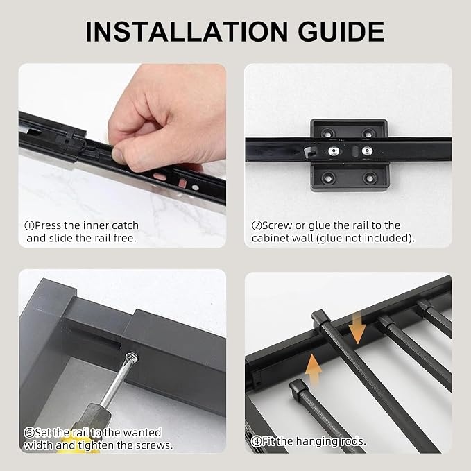 Hidden Pull Out Drying Rack, Extendable Pull Out Trousers Rack, Space Saving, Above Washing Machine Wardrobe, Aluminum Alloy, Tip-On, Depth 21.26in Width 24-26in Grey
