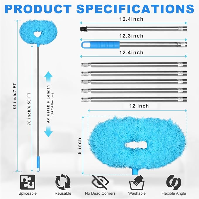 Storystore Ceiling Fan Cleaner Duster - Adjustable Duster with Extension Pole,Dusters for Cleaning Fan Blade, Walls and Cobweb (7FT/Blue)
