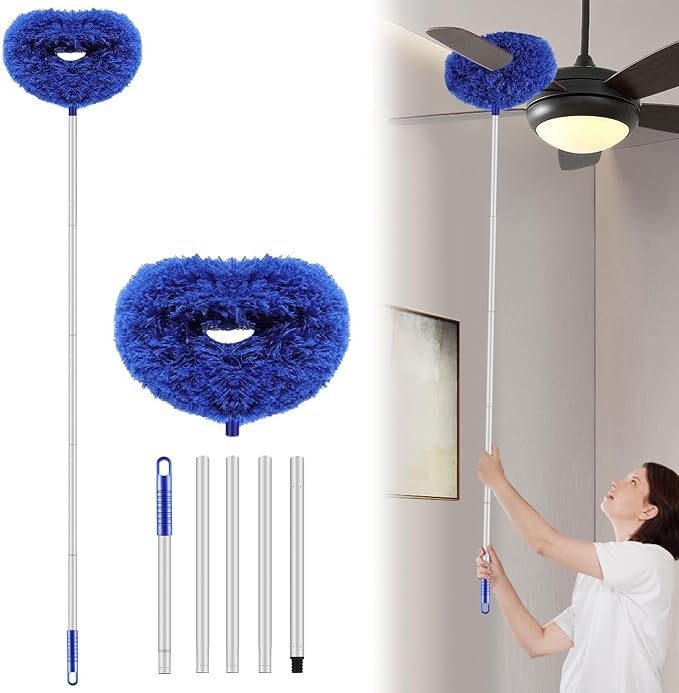 Max 66'' Ceiling Fan Cleaning Duster with Extension Pole Wall Dusting Brush | Microfiber Ceiling Fan Blade Cleaning Brush, Removable Dusting Brush, Cleaning Walls, Bookshelves, Doors, Windows