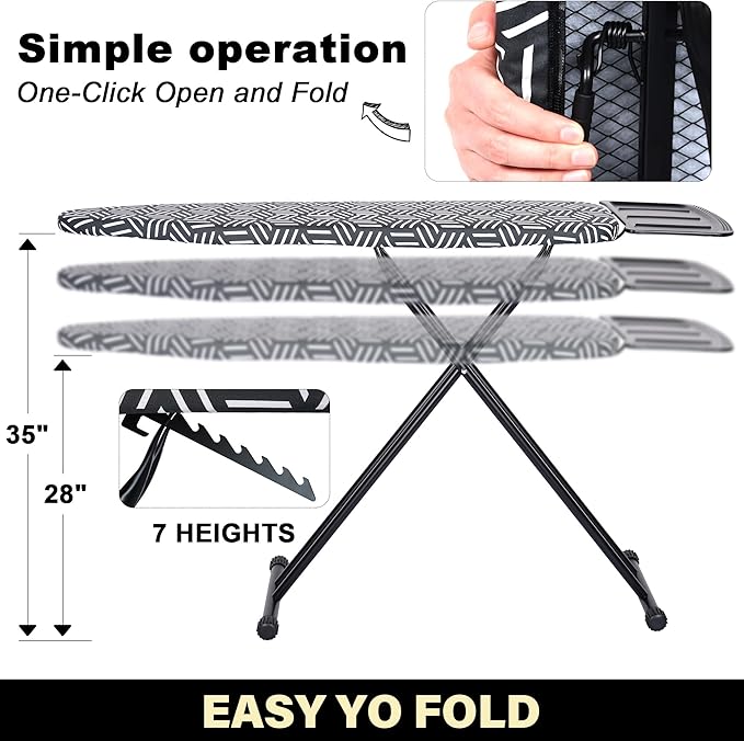 caius Ironing Board with Iron Rest, Ironing Area 43"x13" Heavy Duty, Easy to Fold