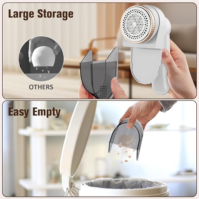 DBC Fabric Shaver with Seperate Lint Box, LED Display, 15000r/Min Powerful Motor, 6-Leaf Blades, 3-Speeds Electric Lint Remover for Sweater, Clothes, Couch, Furniture, Sofa - Gold & White | for Sweater, Clothes, Couch, Furniture, Sofa | LED Display, 15...