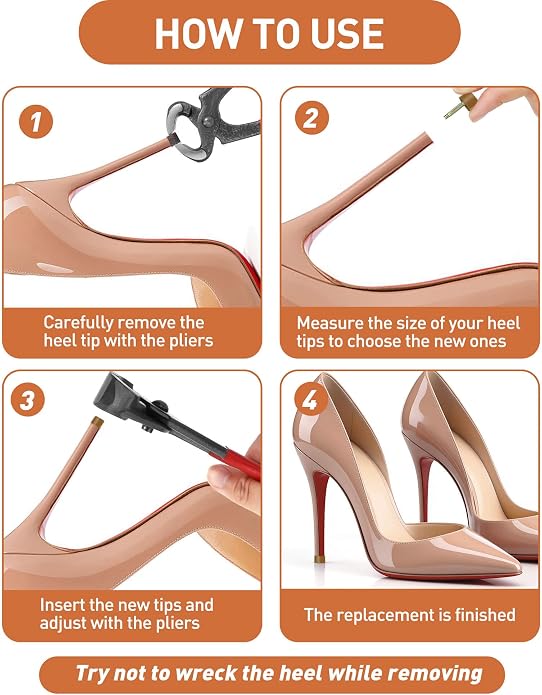 Heel Replacement Tips, 3 Colors to Choose, Durable Non-Slip High Heel Caps with Optional 6" Heel Pliers