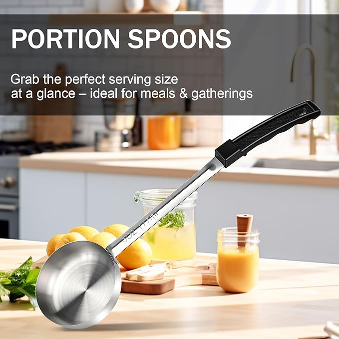 6 Ounce Solid Stainless Steel Portion Control Ladle Spoon - Pizza Sauce Serving Spoons Portion Ladle for Sauces, Perfect for Weight Watchers, Buffets, Parties