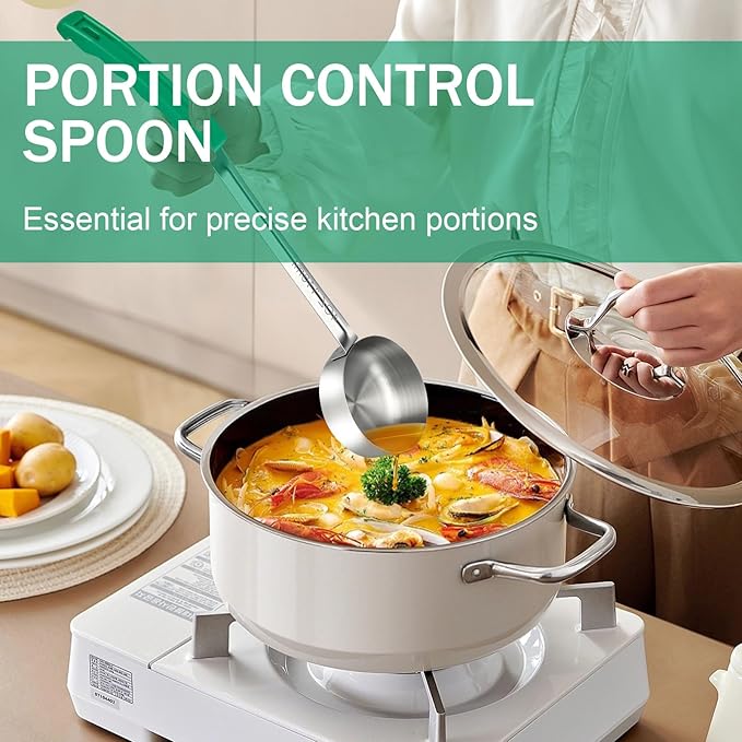 4 Ounce Solid Stainless Steel Portion Control Ladle Spoon - 2Pcs Pizza Sauce Serving Spoons Portion Ladle for Sauces, Perfect for Weight Watchers, Buffets, Parties