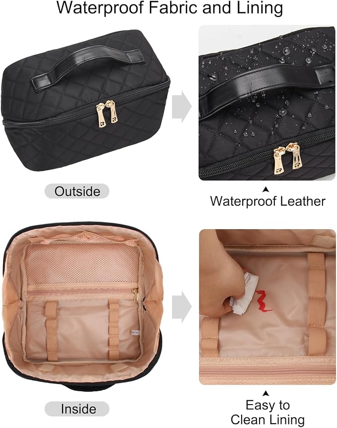 Relavel Travel Makeup Bag for Women, Large Wide-open Cosmetic Organizer | Waterproof, Portable, Separate Makeup Brush Board, Wide Open Flat