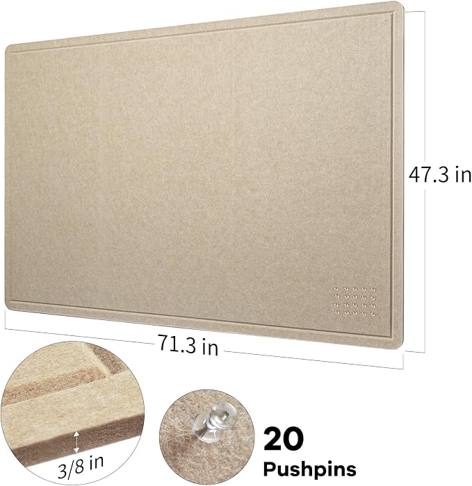 Felt Bulletin Board 72x48 inches, Decorative Pin Board for Home & Office | Cork Board Alternative for Wall with Push Pins, Display Mood Board for Photos, Notes & Reminders