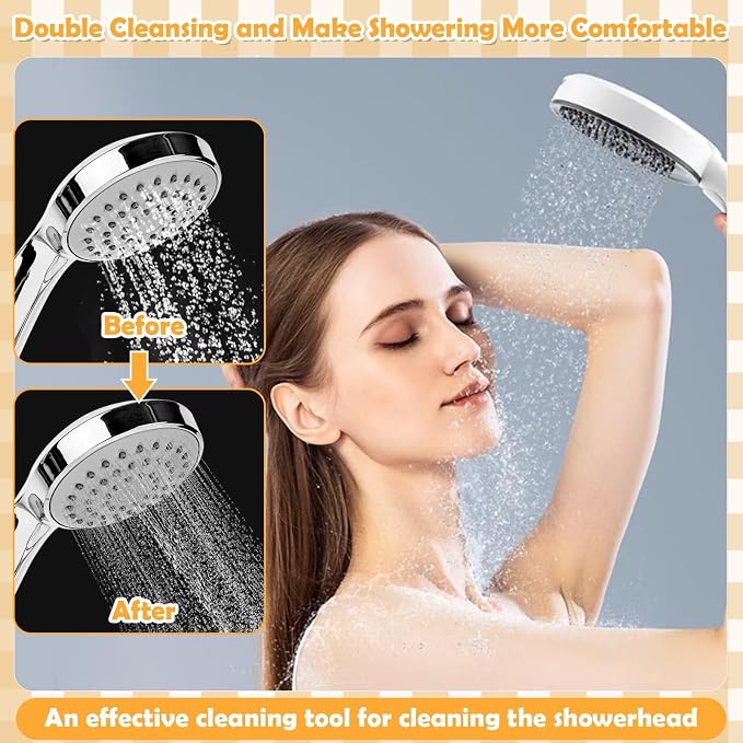 80 Pcs Shower Head Cleaner Tool–Showerhead Cleaning Brushes + Stainless Steel Picks, Small Hole Crevice Cleaning Brush for Shower Head, Shower Head Cleaner for Clog Removal & Hard Water Deposit(White)