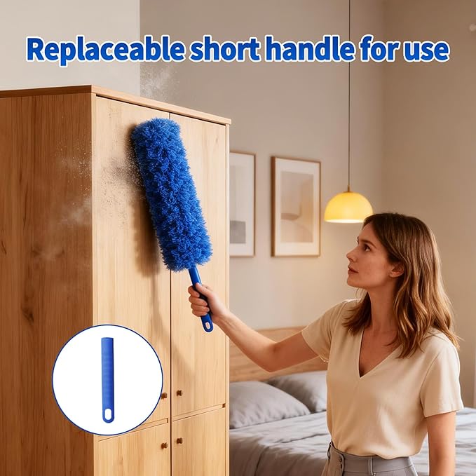 Cobweb Duster with Extension Pole, Washable Cleaning Duster Kit with 3 Duster Heads, Cobweb Duster, Corner Brush, Gap Dust Cleaner, Telescoping Pole for Ceiling Fan, Long Duster for high Ceilings