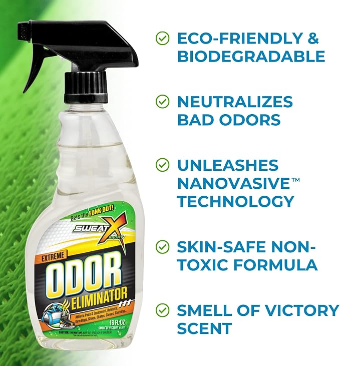 SWEATX Odor Eliminator Spray for Shoes and Clothes, Victory, 16 fl oz | No Wash Multipurpose Deodorizer for Stinky Shoes, Gym Bags and Sports Equipment, Concentrated Non Toxic Formula