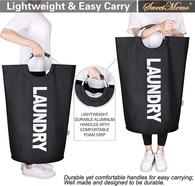 Extra Large Laundry Basket, Big Laundry Hamper Bag with Handles, 130L Black | Freestanding Tall Dirty Clothes Hamper, Collapsible and Portable Laundry Bin for Dorms and Bedrooms, Thick, Sturdy Fabric
