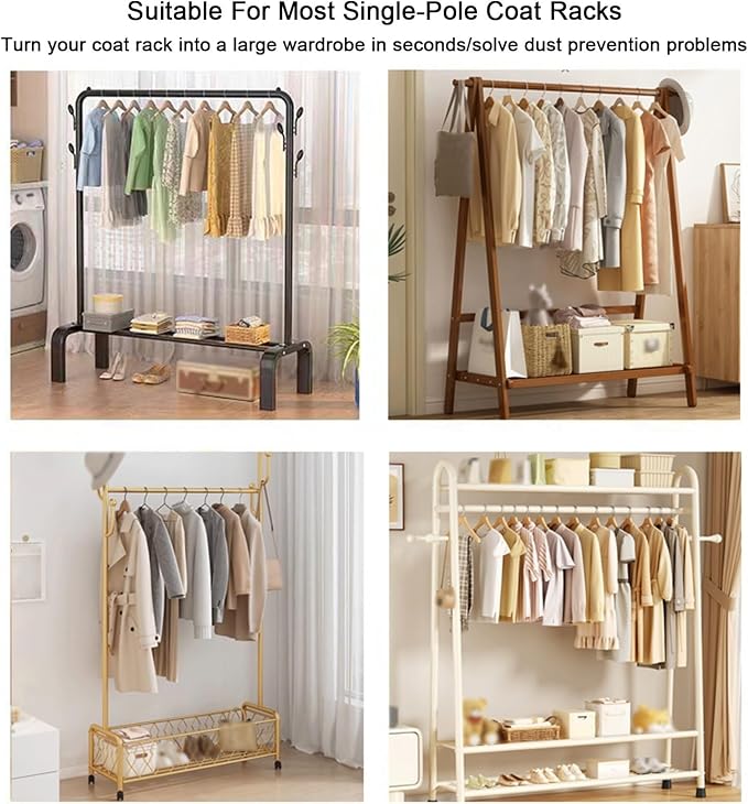 Clothing Rack Cover, Hanger Covers, Non-Woven with 3 Way Zipper, Large Transparent Window, Top Seal for Single Pole Clothes Drying Rack(Gray,60x50x120cm/24x20x47in)