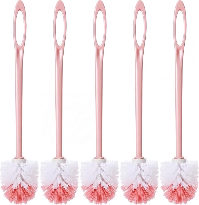 12 Pcs Extra Long Handled Toilet Brush for Bathroom 17.3 Inch Pink Toilet Brush Bulk with Hook Hole Household Cleaning Supplies Space Saving for Storage, Deep Cleaning, Nylon Bristles