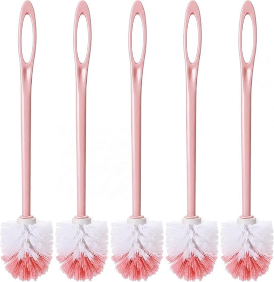 12 Pcs Extra Long Handled Toilet Brush for Bathroom 17.3 Inch Pink Toilet Brush Bulk with Hook Hole Household Cleaning Supplies Space Saving for Storage, Deep Cleaning, Nylon Bristles