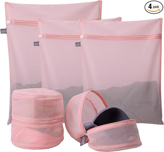 Lingerie Bag for Washing Delicates, Pink Bra Bags for Laundry, 5pcs | PInk Laundry Bag for Washing Machine & Dryer, For Garments, Sock, Underwear, Panties, Fine Mesh, Zipper Closure, 5Pack