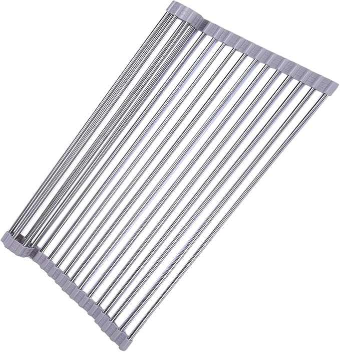 Ahyuan Roll up Dish Drying Rack Over The Sink Kitchen Roll up Sink Drying Rack Portable Dish Drainer Foldable Dish Drying Rack (Warm Gray, 20.5''X14'')