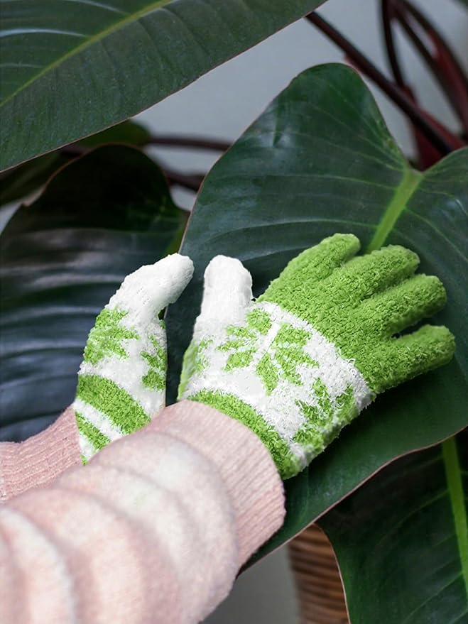 Patelai 3 Pairs Microfiber Plant Dusting Gloves Leaf Cleaning Gloves for Indoor Plants, Blinds, Furniture, House (Yellow,Pink,Blue,White,Large)