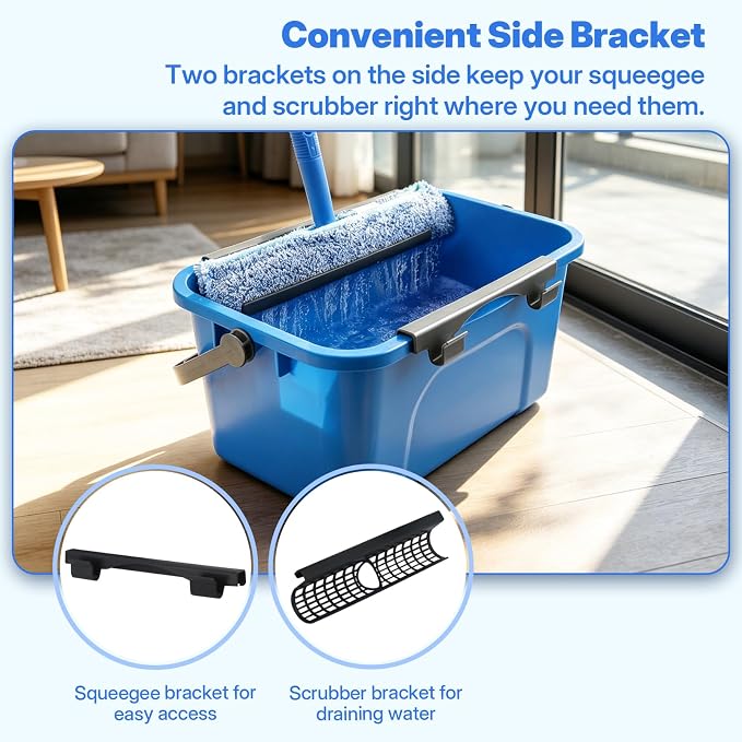 10Ft Window Cleaning Kit with Bucket 3 Gallon, 14" Window Squeegee and 15" Scrubber with 3m Long Handle, Professional Window Cleaning Equipment Washing Kit Cleaner Tool for Home Outdoor Commercial Use