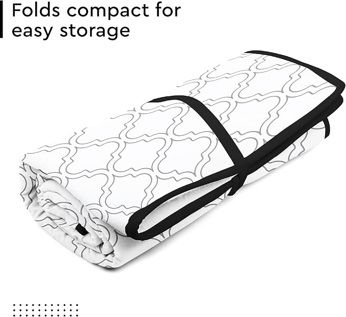 Encasa XO Ironing Mat/Pad (Large 48"x28") with 3mm Padding & Silicone Iron Rest for Steam Pressing on Tabletop or Bed - Heat Resistant, Portable, Quilting & Travel Blanket - White Tiles