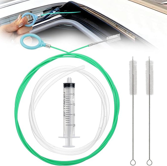 XANGNIER Auto Sunroof Drain Cleaning Tool,118in Extra Long Flexible Car Sun Roof Drain Cleaner Unclogger Tool with Tube Cleaner Brush Syringe Hose Cleaning Kit for Windshield Wiper Hole 5Pcs