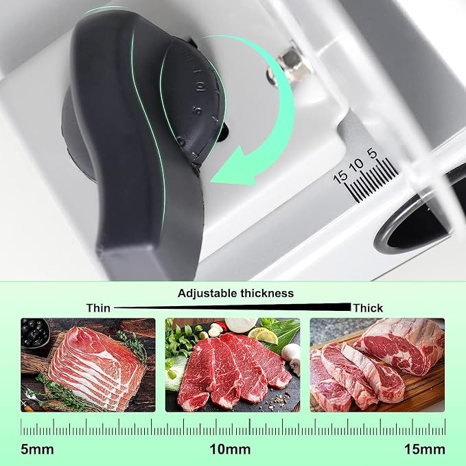 OSTBA Meat Slicer Machine, Two 6.7” Removable Stainless Steel Blades and Food Carriage, 150W Electric Deli Food Slicer for Home Use, Easy to Clean, 0-15mm Adjustable Thickness for Meat, Cheese, Bread