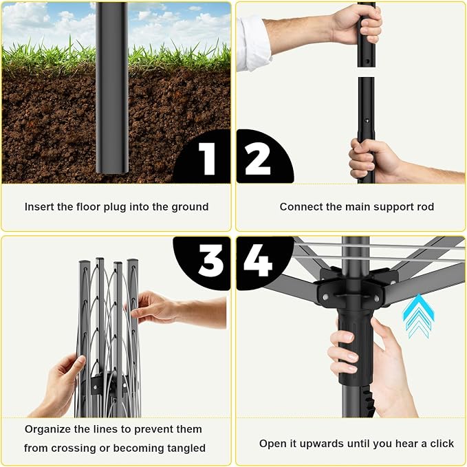 BAKON Heavy Duty Clothesline Outdoor,40M Rotary Adjustable Tension Umbrella Drying Rack, Anti-Sag Line for Large Clothes Bedding for Backyard Lawn Patio RV Camping