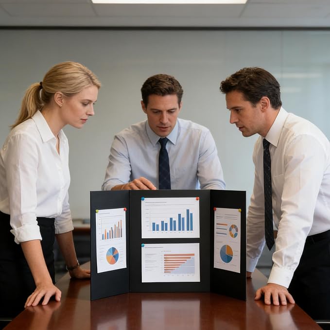 AKONEGE 4PCS Black Trifold Poster Board 26"x16" for Display & Presentation | Small, Corrugated Cardboard, Display Board, Presentation Board, Ideal for School Project, Science Fair, Business Exhibition