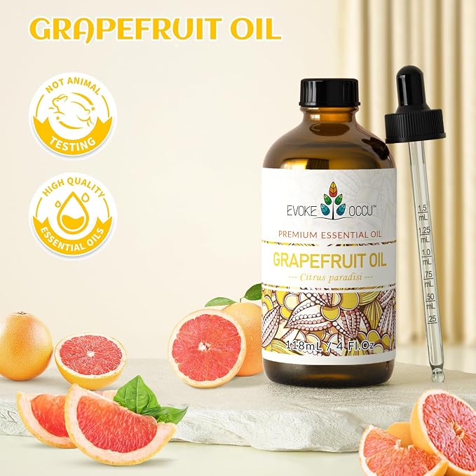 EVOKE OCCU Grapefruit Essential Oil for Skin Care, Diffuser, DIY | Used for Massage and Aromatherapy, a Refreshing Citrus Aroma to Create a Bright Atmosphere —118ml / 4 fl oz