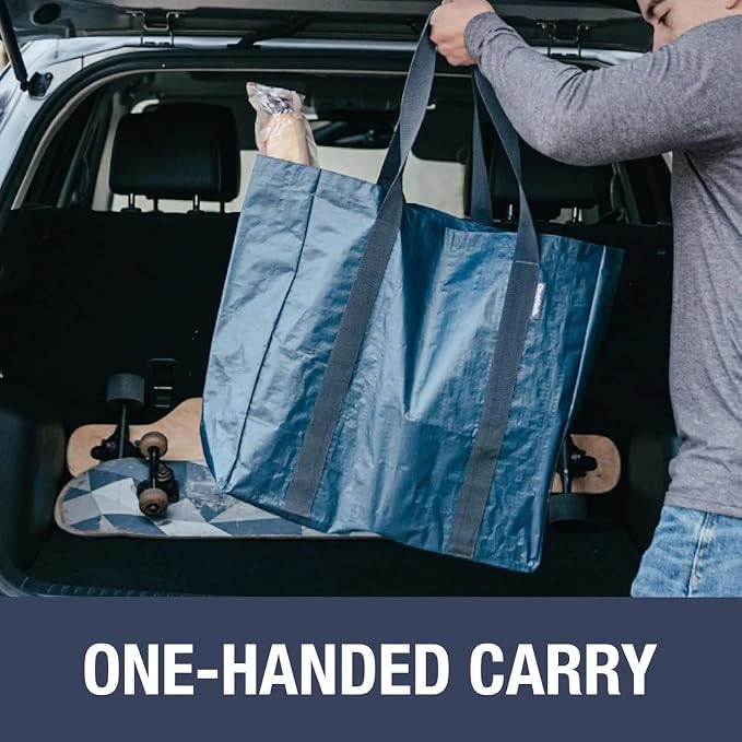 CleverMade Open-Top Storage Tote, 42L, 2 Pack, Transparent | Structured sides stay upright for grocery, laundry, beach, or delivery loading. Reinforced handles carry repeat-use loads.