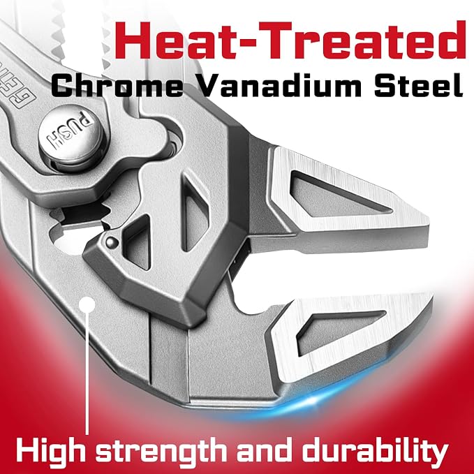 7/10/12-Inch Pliers Wrench, 1PC Smooth V-Jaw Pliers with 24-Position Push-Lock, Fast Adjustable Slip Joint Pliers Set for Plumbing, Home Repair, and Pipe Fittings