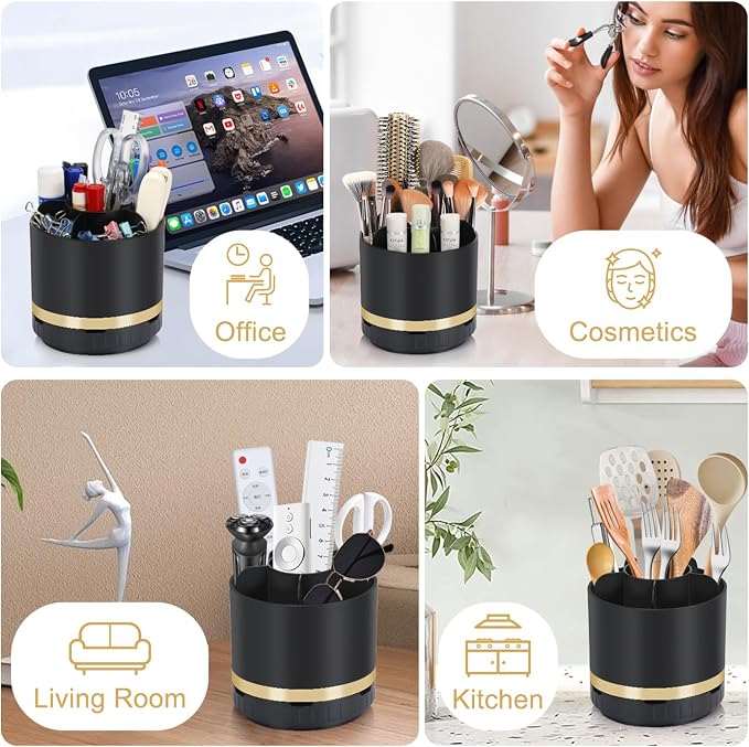 GFWARE Bathroom Organizer Countertop - Rotating Black Toothbrush Holder for Bathroom Accessories Organization Detachable 6 Slots Bathroom Sink Storage Caddy Vanity Organizer