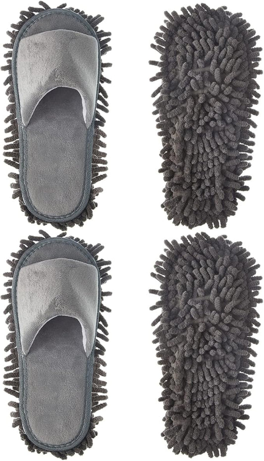 Jecery 2 Pairs Microfiber Cleaning Mop Slippers for Floor Cleaning House Mop Shoes Men and Women Washable Unisex Dusting Slippers Dirt Tool Supplies(Large,Gray)