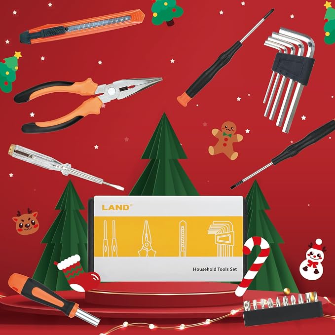 LAND 22-Piece Compact Tool Kit with Toolbox | Essential Household Tools for Home Repair, DIY Projects, Includes Pliers, Screwdrivers & Portable Storage Case