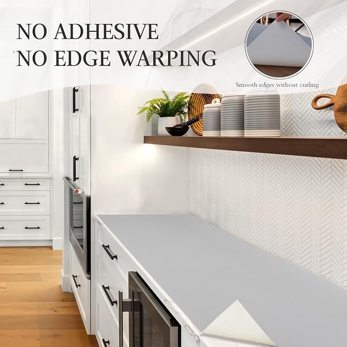 Beautysaid Shelf and Drawer Liner for Kitchen Cabinet Non Adhesive Non Slip | Shelf Paper Waterproof Washable Thickened for Dresser Pantry Shelve Bathroom Protector Liner(Light Grey,18 in x 10 FT)