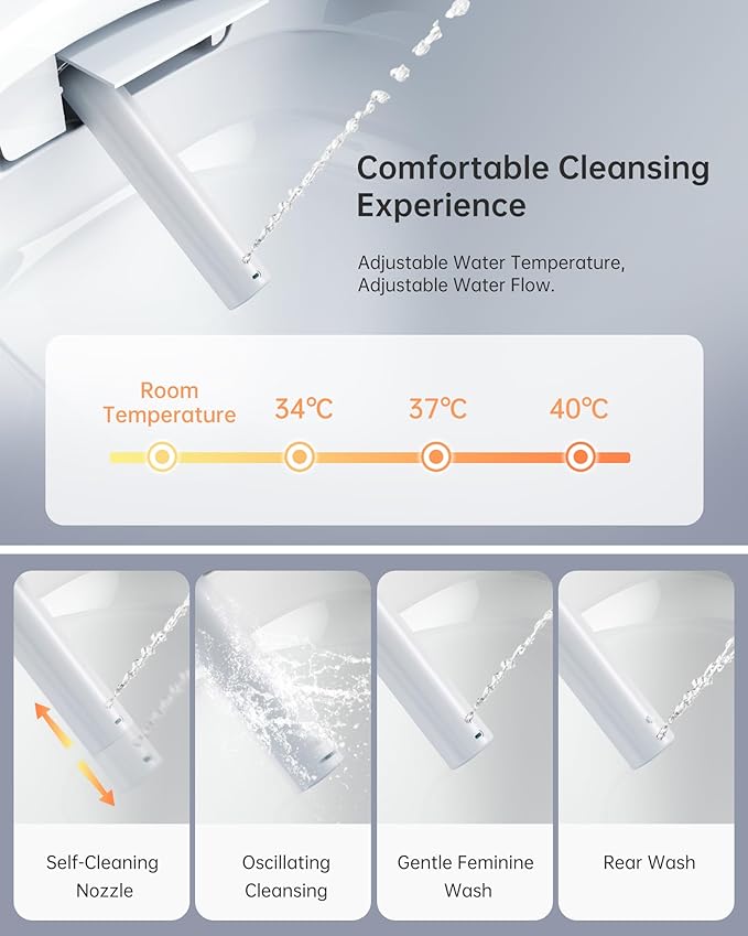Smart Toilet,One Piece Bidet Toilet for Bathroom with Auto Open & Close Lid and Seat,Warm Water and Dry,Heated Seat,Foot Sensor and Night Light, Auto Flush