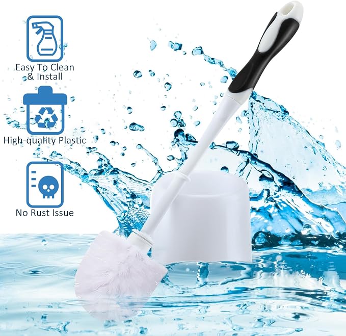 Tioncy 6 Pack Toilet Brush with Holder, 14.96 Inch Toilet Bowl Brush Set, Stiff Bristles Scrubber for Deep Cleaning, Base Caddy, Bathroom Cleaning Supplies (Black,White)