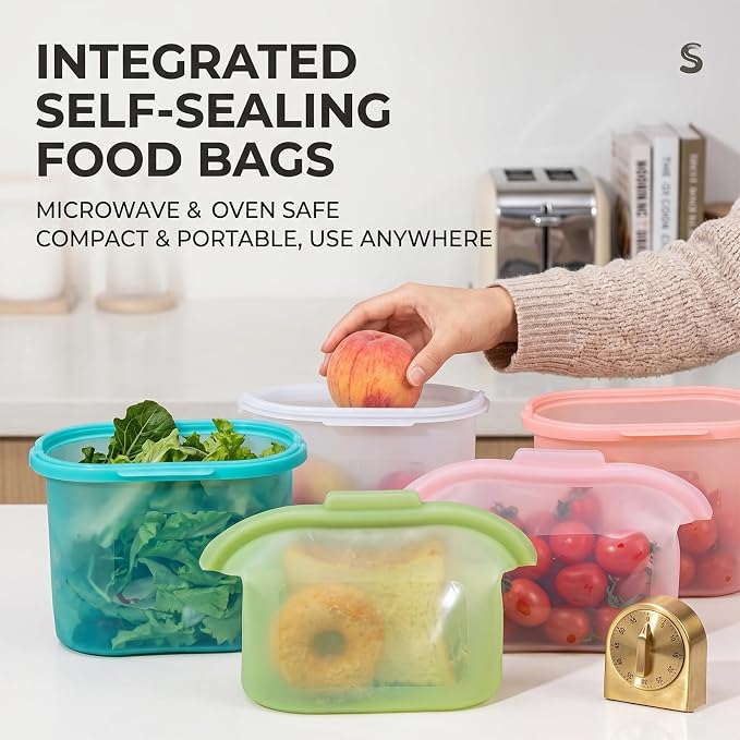 Silicone Storage, Everbag Silicone Food Storage Bags, Spliceable, wide opening, Reusable Silicone Storage Bags, High-Temperature Resistant, Leak-Proof, Microwave and Dishwasher Safe(green)