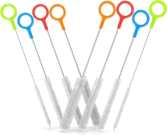 Buenalife Heavy Duty Cleaning Brushes Set of 8 - Extra Long Straw Cleaners for Metal and Plastic Reusable Drinking Straws, to Clean Small Spaces, Sippy Cups, Water Bottles - Sturdy Hard Brush Bristles