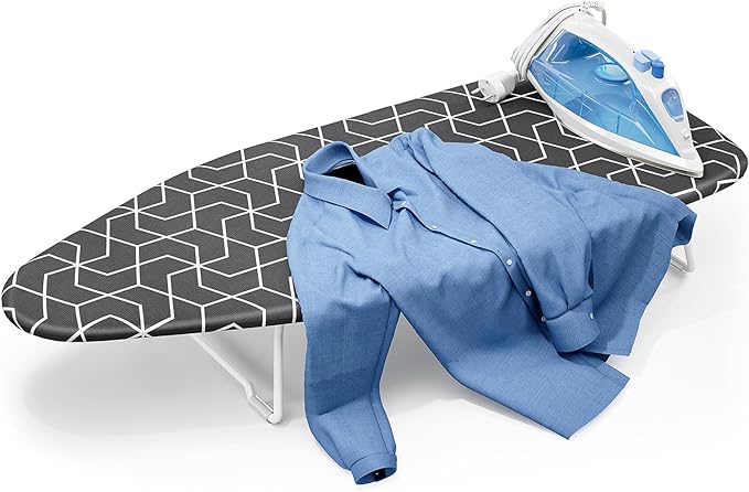 Small Ironing Board Tabletop with Heat Resistant Cover, Compact Mini Ironing Board with Metal mesh Frame,for Dorm,Apartment and Travel, Hook for Hanging, Iron Board 12x30, Iron Table Stand Dark Gray