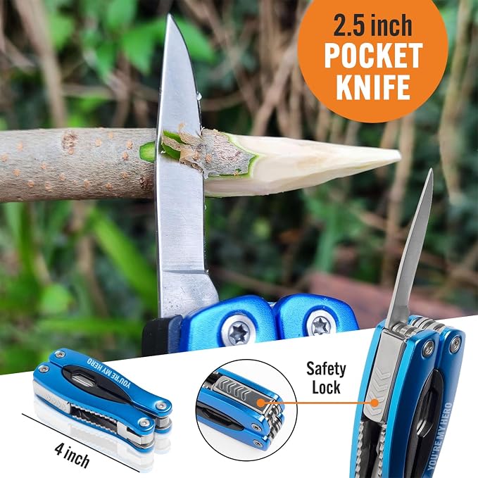 YOU ARE MY HERO Engraved 15-in-1 Multitool & Keychain Set, Stainless Steel Locking EDC Gear, Practical Gifts for Men, Dad, Husband, Son, Brother, Boyfriend, Camping Hiking Fishing Survival Tool