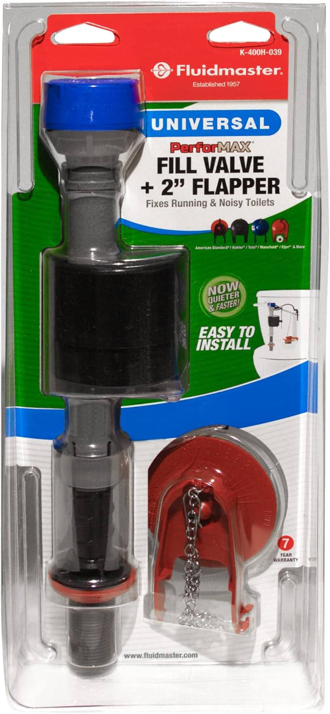 Fluidmaster K-400H-039 High Performance Toilet Fill Valve with 2-Inch Adjustable Toilet Flapper Kit (Pack of 4)