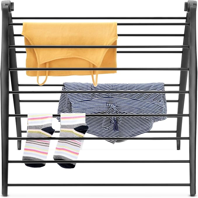 Whitmor Spacemaker Folding Drying Rack, Indoor Clothes Organizer with Patent-Pending Design, Space Saving, 6" L x 26" W x 51.5" H, Black