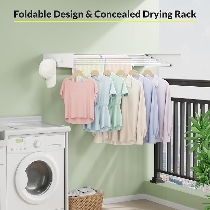 Extra Wide 40" Wall Mounted Clothes Drying Rack, Foldable Laundry Rack with 5 Thickened Rods, Heavy Duty 60 lb Capacity, Stainless Steel Space Saving Rack for Indoor and Balcony