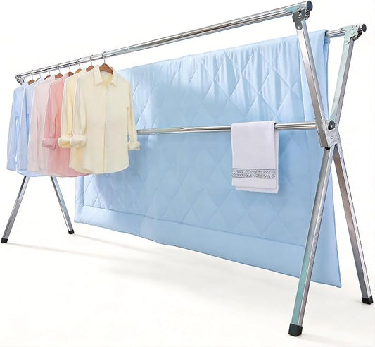 Clothes Drying Rack Folding Indoor Outdoor, Foldable Portable Laundry Drying Rack, Heavy Duty Laundry Hanger Dryer Rack with 20 Hooks