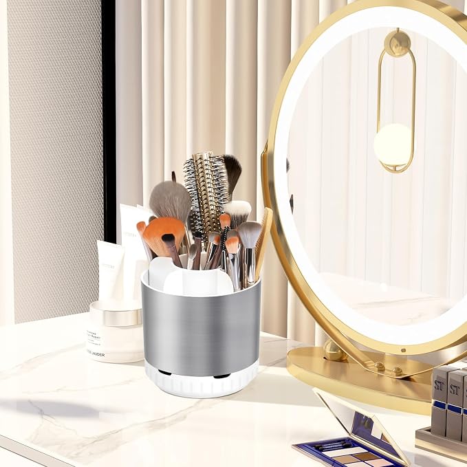 GFWARE Silver Toothbrush Holders for Bathrooms Countertop Organizer - Kids Electric Toothbrush and Toothpaste Holder Rotating Tooth Brush Organization Bathroom Sink Accessories Storage Caddy