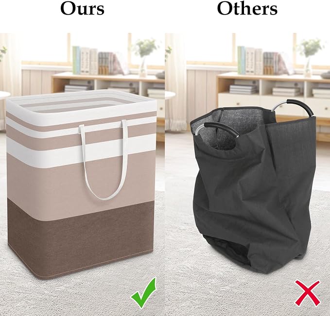 StorageRight Laundry Basket Hamper, 125L Collapsible Clothes Storage, Khaki | Freestanding Clothes Hampers, Foldable design, with Easy Carry Handles, For Laundry, Bedroom, Dorm, Clothing, Towels, Toys